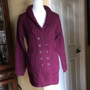 Aran Craft Merino Wool Cardigan Burgundy Medium